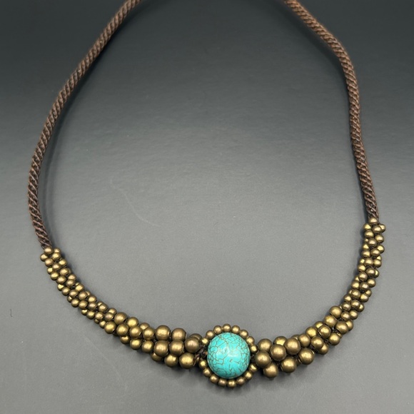 Early 2000’s hand made turquoise and bronze choker - EXCELLENT CONDITONS - Picture 1 of 4